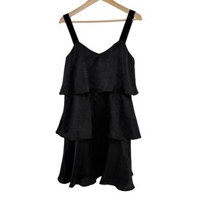 NWT Sweet Lemon Black Tiered Ruffle‎ Mini Dress Velvet Straps Size Medium
